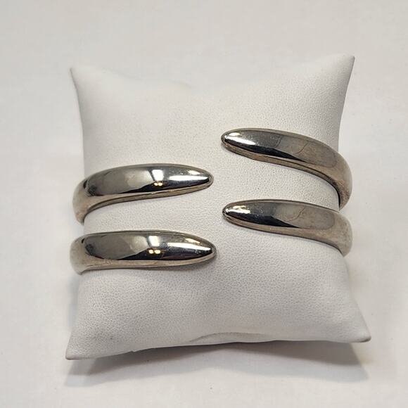 Sterling Silver 925 Mexico Hinged Cuff Bracelet Modernist Edgy Statement Chunky - Picture 1 of 7